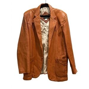 VTG Lambskin Leather MADE in USA Luskey's English Western Blazer Cognac Mens 46